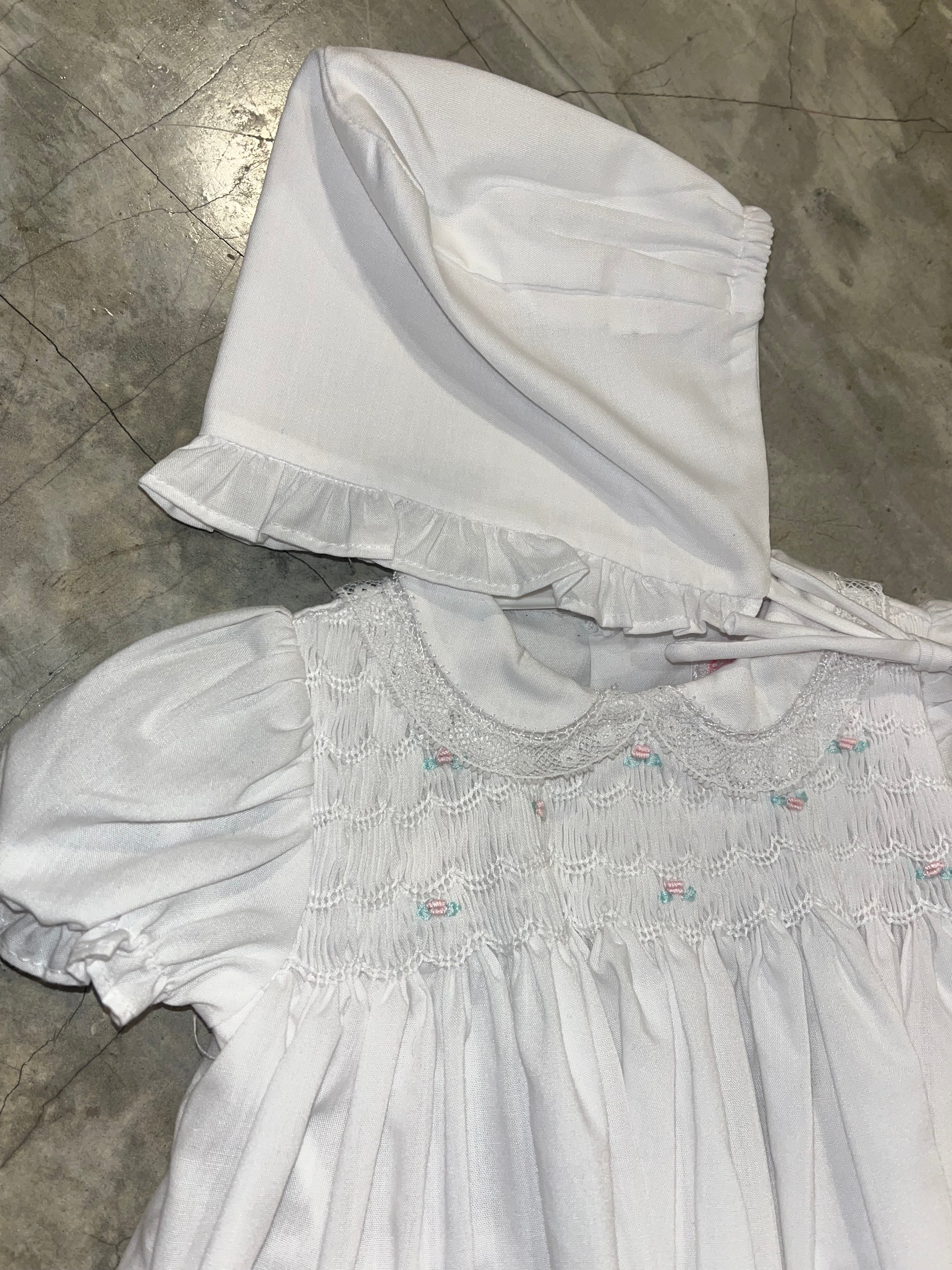 Infant White Smock with pink flowers