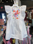 Floral embroidery flutter sleeve dress