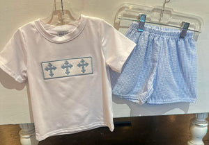 Blue 3 cross shorts set
