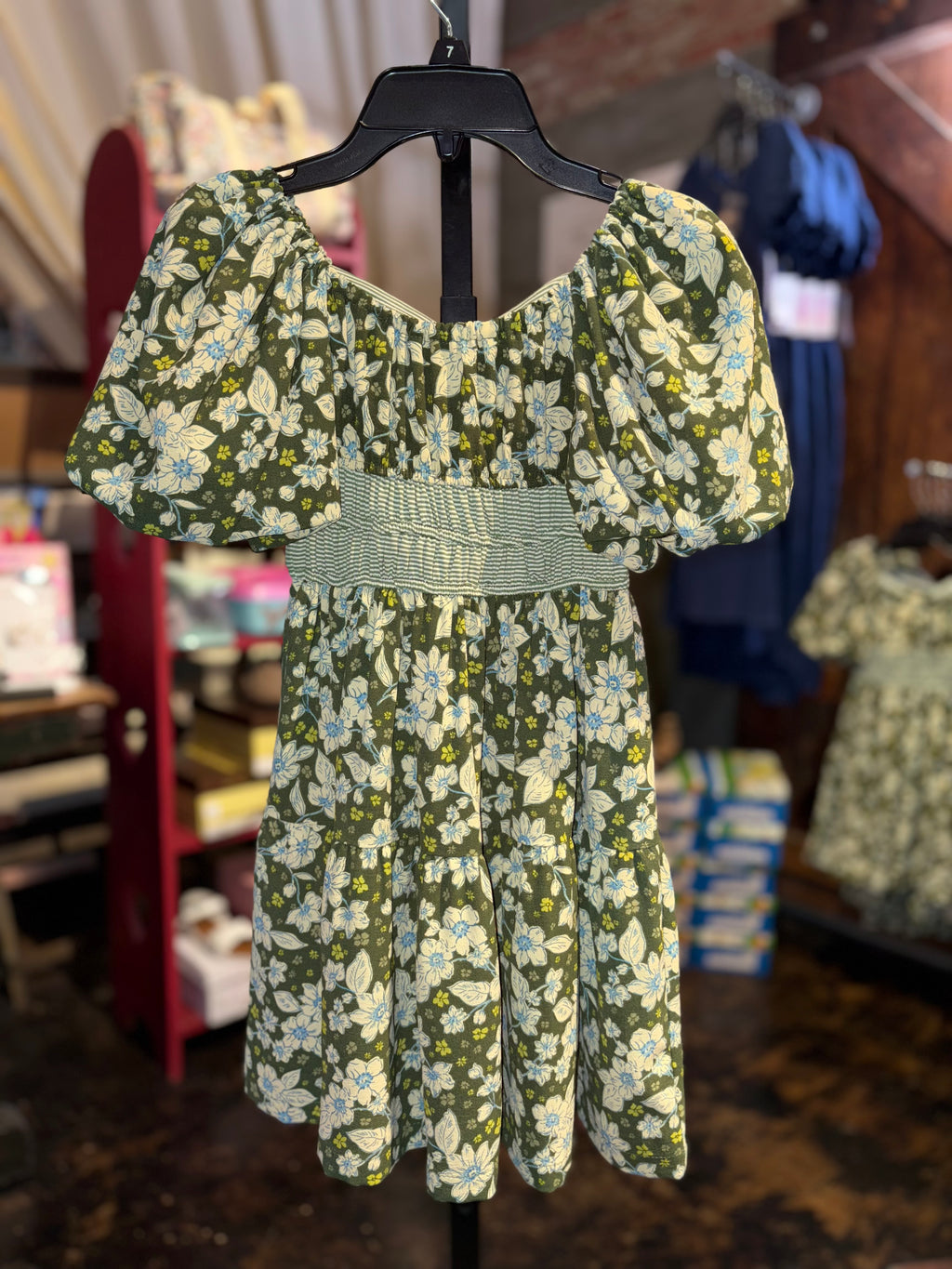 Olive Floral Puff Sleeve dress