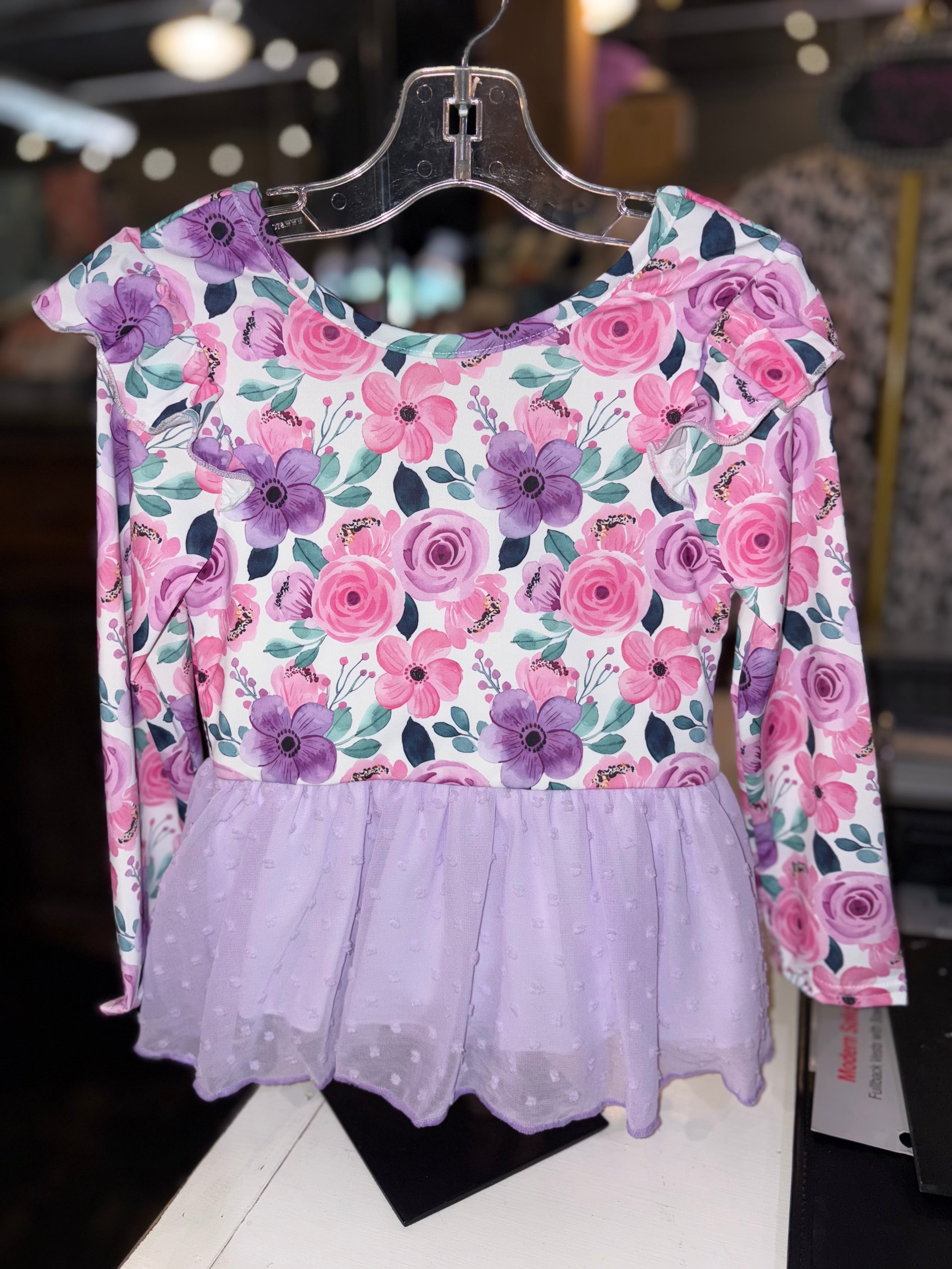 Purple flower long sleeve leotard
