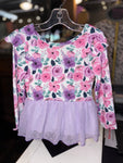 Purple flower long sleeve leotard