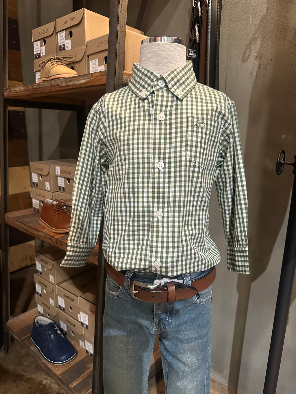SB Green gingham button up